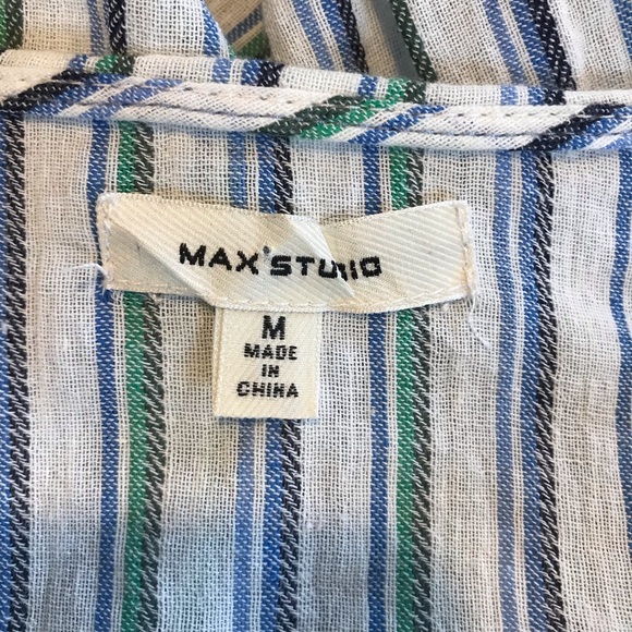 Max Studio Belted Striped Short Sleeve Shirt M - Picture 6 of 7
